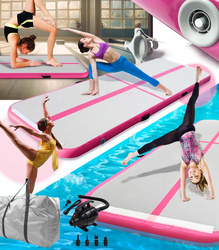 AIRTRACK 3 M PINK ACROBATIC TRACK GYMNASTISK MÅTTE OPPUSTEBAR MADRAS STÆRK PUMPE TRÆNINGSTASKE SJOV TIL BØRN VOKSNE