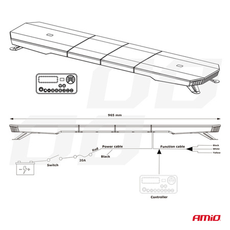 LED advarselsstråle 51 funktioner 117cm R65 R10 godkendelse 12-24V AMIO-03344