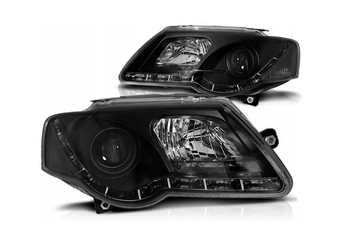 Forlygter Vw Passat B6 05-10 Sort Led Drl