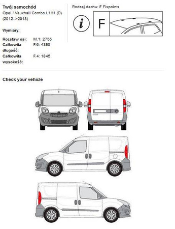 Dedikeret tagbagagebærer til Opel Combo 2012 ->