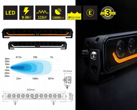 LED BAR arbejdslampe halogen STRANDS DARK KNIGHT IDENTITY 20" 13000lm 120W