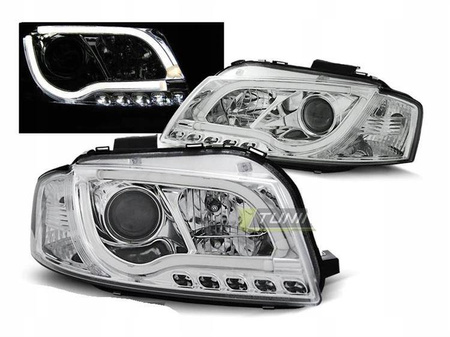 Forlygter Audi A3 8p 03-08 led-rør krom