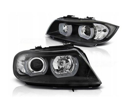Forlygter BMW E90/E91 05-08 sort ring led 3d xenon