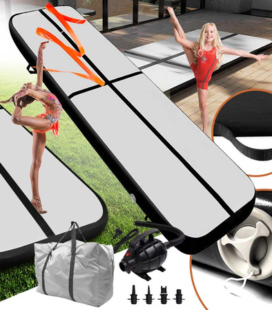 AIRTRACK 4 M SORT ACROBATIC TRACK GYMNASTIKMÅTE OPPUSTELIG MADRAS STÆRK PUMPE TRÆNINGSTASKE SJOV FOR BØRN VOKSNE
